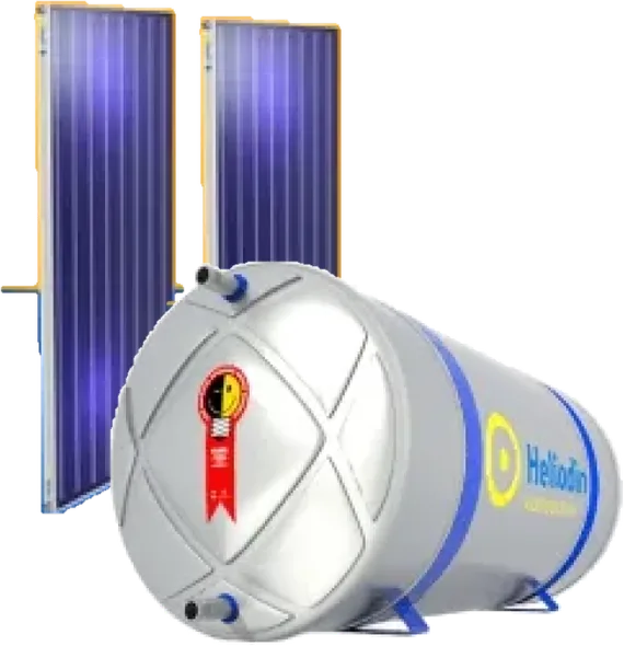 Reservatório térmico Heliodin Connect diante de coletores solares Pro